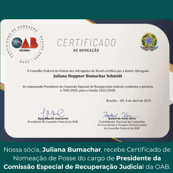 Juliana Bumachar foi nomeada como presidente da nova Comissão Especial de Recuperação Judicial
